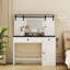 Coiffeuse Farmhouse avec miroir éclairé, tablettes réglables et rangement pour maquillage et accessoires