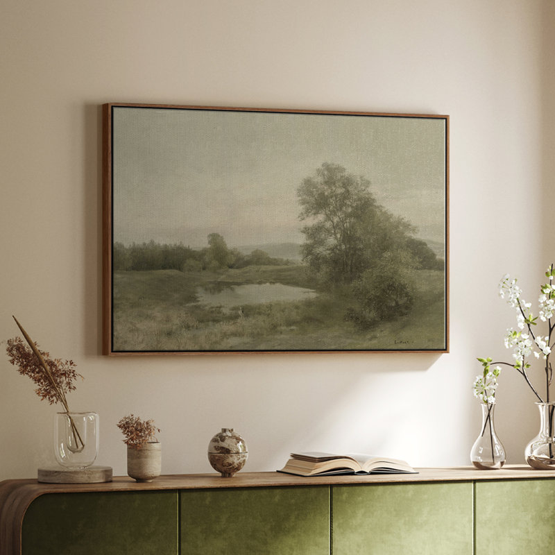Paysage rétro - DCCII, Toile encadrée noyer flottant, H 25 po x l 37 po x P 2 po