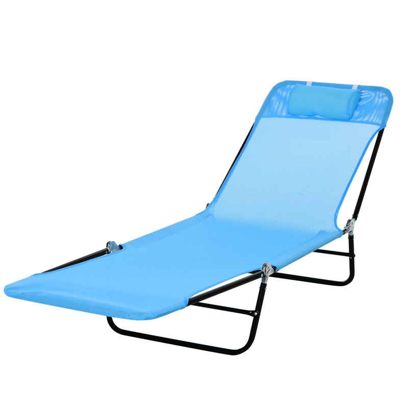 Blue Outdoor Chair With Adjustable Reclining Back & Mesh Seat For Beach, Pool Folding Lounge Breathable