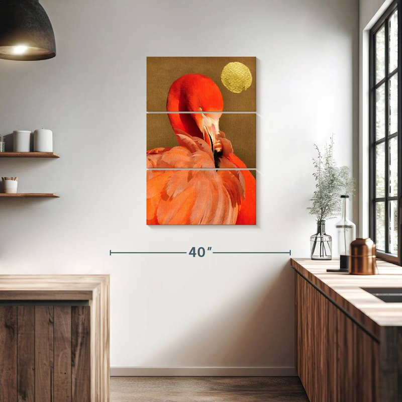 Brampt Flamingo With Golden Sun, 38" H x 24" W