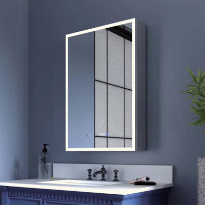 Armoire à pharmacie lumineuse à DEL avec miroir, armoire de salle de bain avec éclairage encastrée ou murale, 3 couleurs Temperaturesanti-Fog