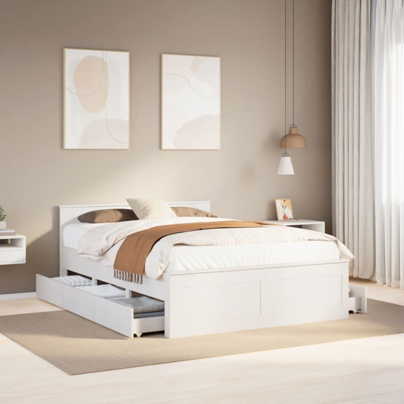 Heinle Solid Wood Storage Bed, Kingsize (5'), White