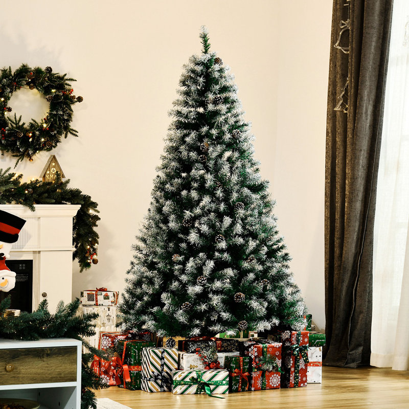 Sapin de Noël artificiel enneigé 6 pi avec branches réalistes, 61 pommes de pin et 800 pointes