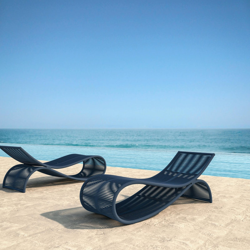Wave 75.39" Long Single Chaise, Deep Royal