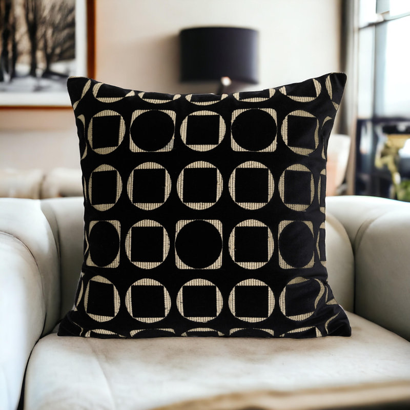 Housse de coussin réversible en velours géométrique, Carré, H 20 po x l 20 po
