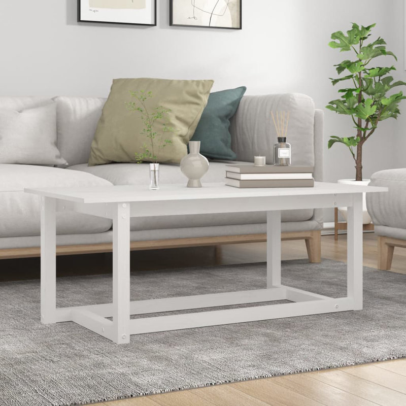 Kamyle Solid Wood Four Leg Coffee Table, White/Brown