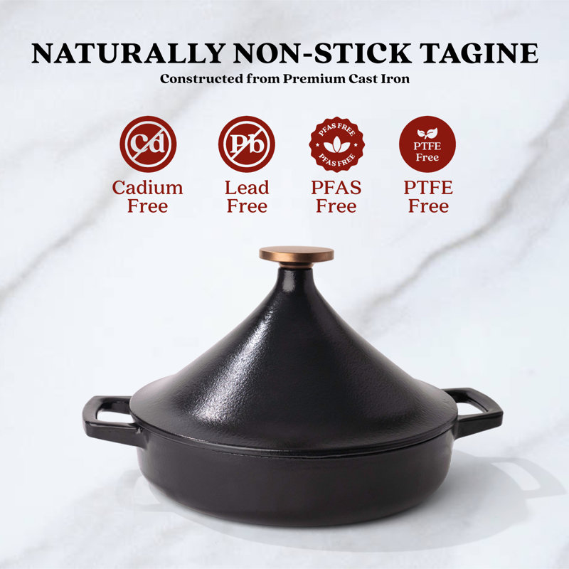 Black Enameled Cast Iron Fondue Pot with Bronze Knob