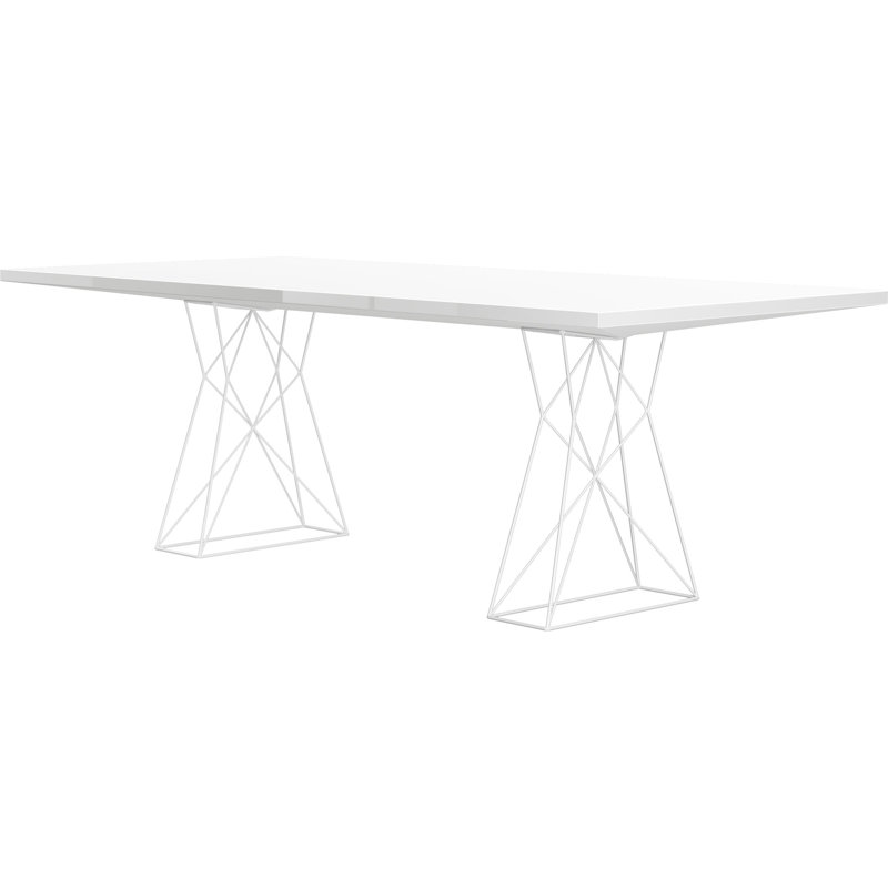 Gawen Dining Table, 39" W x 87" L, Glossy White/ White