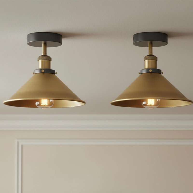 Semi Flush Mount, Black, Yellow Brass