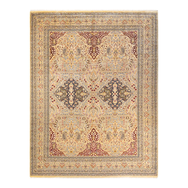 Tapis unique noué à la main ivoire 9 pi 1 po x 12 pi 1 po Keenan