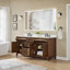 Meuble-lavabo double 72 po Pendry en noyer foncé, comptoir en quartz blanc, lavabos carrés encastrés (3 trous), garniture or brossé-134240237-114679423-134240235