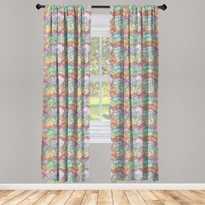 Ambesonne Grunge Window Curtains, Wavy Thin Stripes Colorful Pattern Retro Geometric Elements Grid With Curved Lines, Lightweight Decorative Panels Se -  East Urban Home, 30E16156AC21407FB81D256910429932