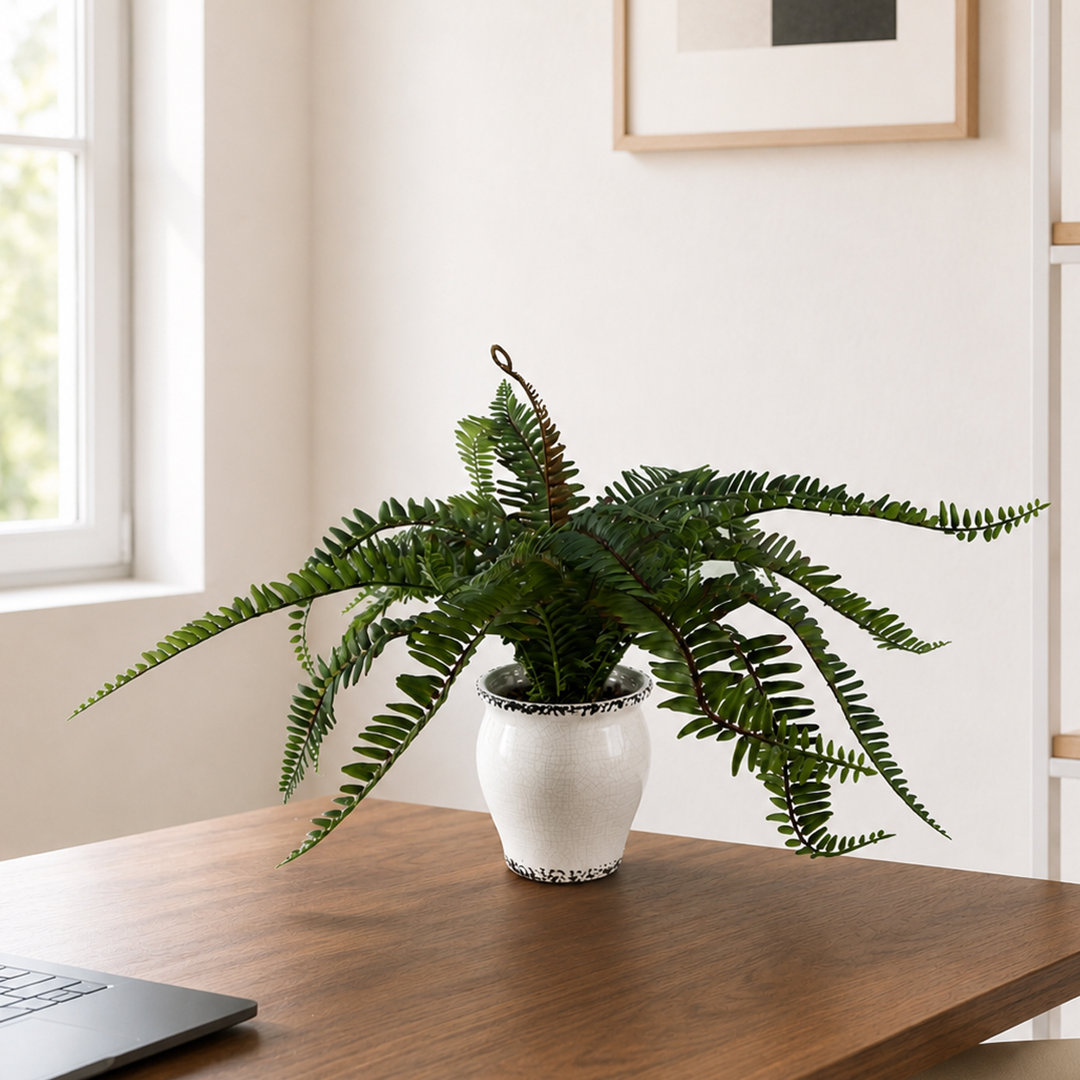 Leaf Fern Bush Artificial Plant in Pot 40cm - Green - Realistic - Image 3