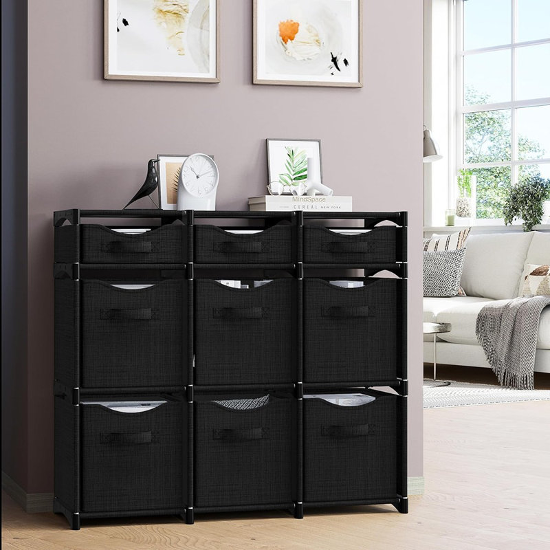 Organisateur de garde-robe noir à 9 cubes, unité de rangement avec tiroirs et bacs, organisateur de pièce modulaire pour chambre à coucher, salle de jeux ou dortoir
