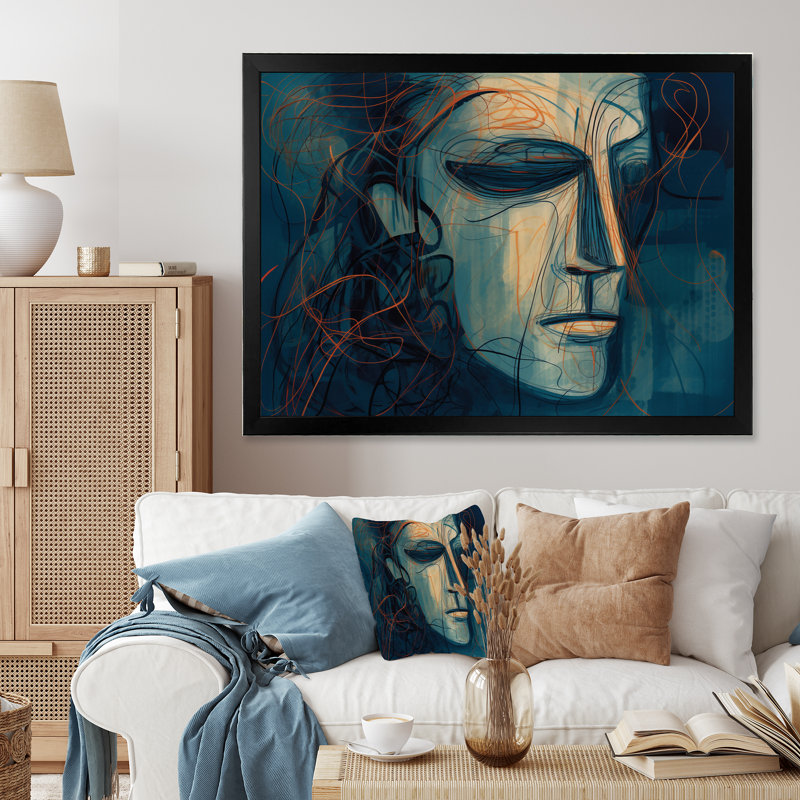 Portrait linéaire d'un homme I sur toile, Cadre d'angle fermé noir, H 16 po x l 32 po x P 1 po