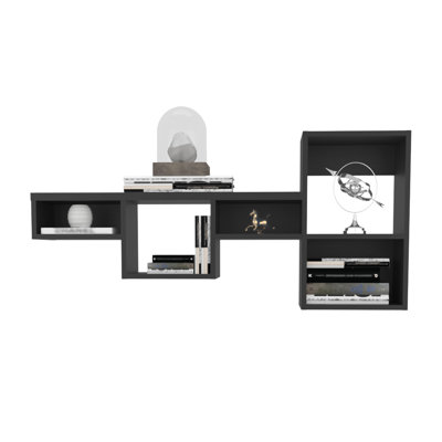 7 Cube Wall Shelf, 47" Wide, Black - Strong And Organized Shelf For Bedroom, Home Office, Living Room Black, Wide Room, Bedroom