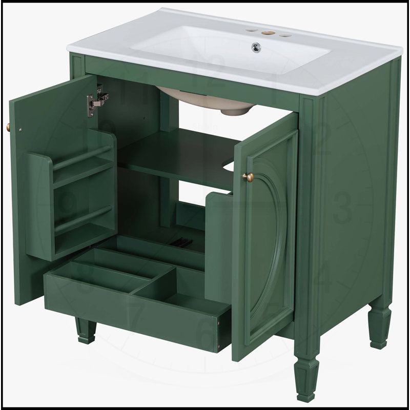 Meuble-lavabo de style rétro 30 po avec lavabo, deux portes, charnières à fermeture douce et tablette réglable pour un rangement élégant