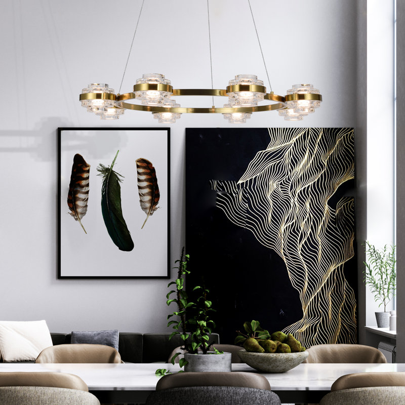 Milano 33-In Ring 8-Light Height Adjustable ETL Certified Integrated LED Circular Chandelier, Antique Brass