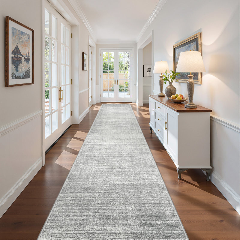 Tapis lavable à rayures rétro antidérapant (beige), Gray, Tapis de couloir 2 pi x 12 pi