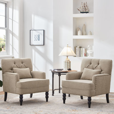 Arnice 29"W Upholstered Tufted Club Chair With Nailhead Trim And A Pillow