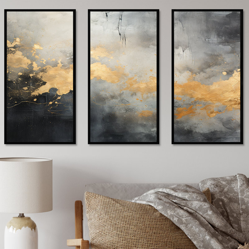 Elegant Sky Whispers - Ensemble de décoration murale ciel, Cadre flottant noir, H 28 po x l 36 po x P 1 po