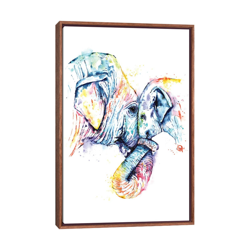 «Elephant Mom and Baby» par Lisa Whitehouse - impression d'art graphique, H 26 po x l 18 po x 1,5 po, Pas de tapis