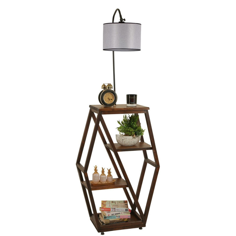 Luro Stylish Floor Lamp with 100% Fir Wood Bookstand, Light Grey, 65 in Total Height | Metal Body, E27 Socket (Max 60W), Electrostatic Oven Dried Paint | Perfect for Living Rooms & Reading Nooks, Elegant Design