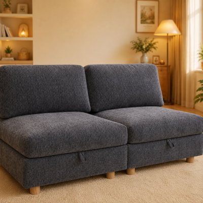 Canapé modulaire convertible modulaire, canapé-lit à 2 places avec rangement sous chaque siège, conception pliable, aménagement personnalisable, sièges à clipser