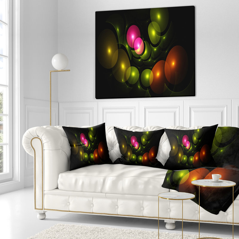 Cercles surréels multicolores 3D - coussin abstrait imprimé, 18 po x 18 po, Coussin décoratif