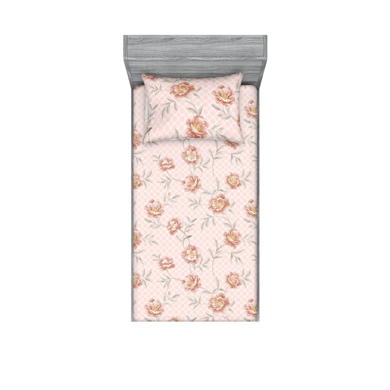 Drap-housse et taies décoratives 3 pièces Ambesonne, Rose pâle, saumon pâle / floral