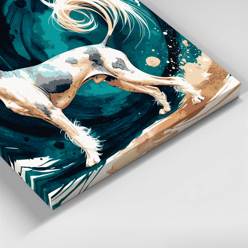 Chiens, art chinois sur toile beige à crête, H 20 po x l 30 po