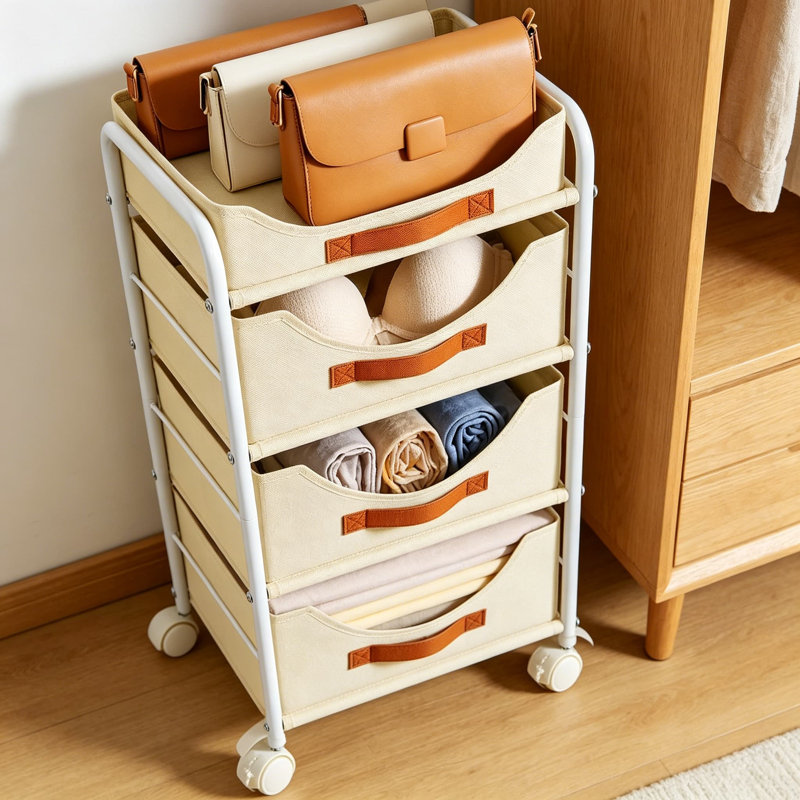 4-Tier Fabric Closet Organizer with Wheels - Stackable Storage Drawers for Clothes, Shoes, Toys - Space-Saving Dresser for Bedroom, Nursery, Office
