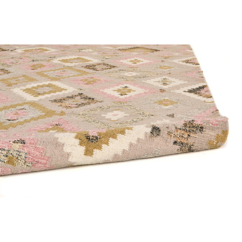 Joni Geometric Handmade Flatweave Ivory/Blush/Olive Area Rug, Rectangle 10' x 14'