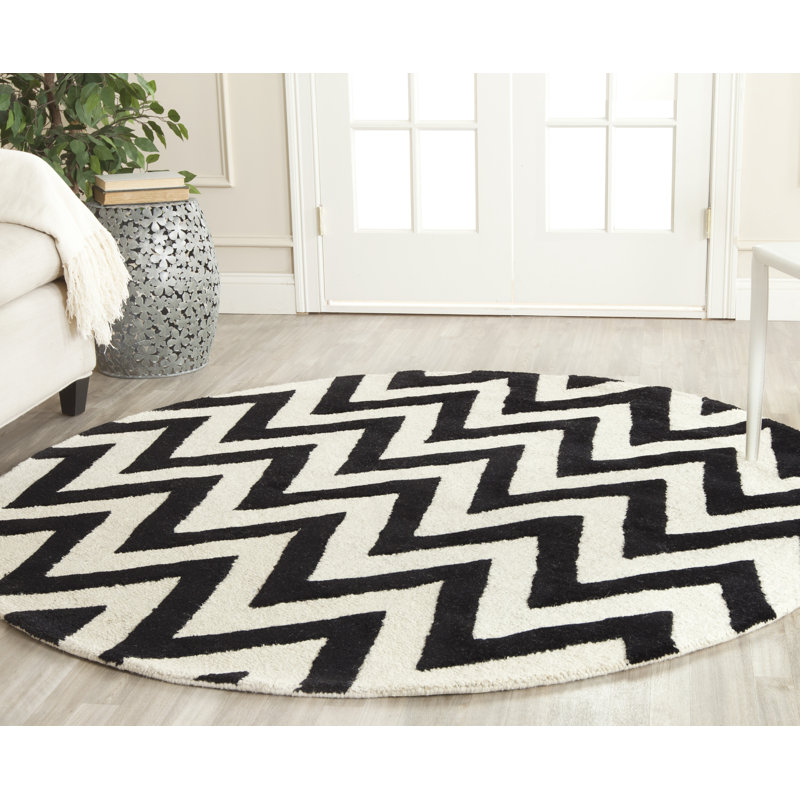 Sanyla Cambridge Hand Tufted Wool Chevron Rug, Round 4'