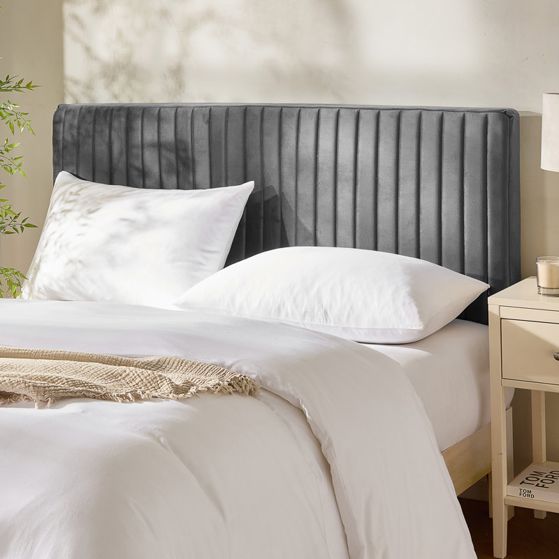 Nestl Chastelyne Velvet Upholstered Easy Assemble Wall Mounted Headboard, Gray, King