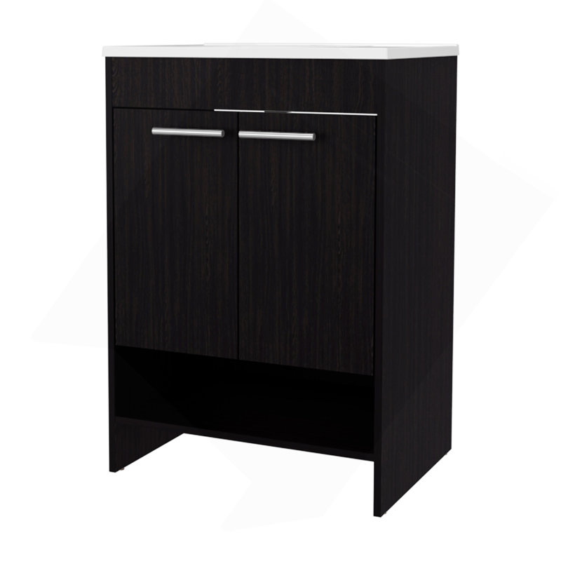 Meuble-lavabo à 2 portes avec rangement ouvert Wengue, Wengé