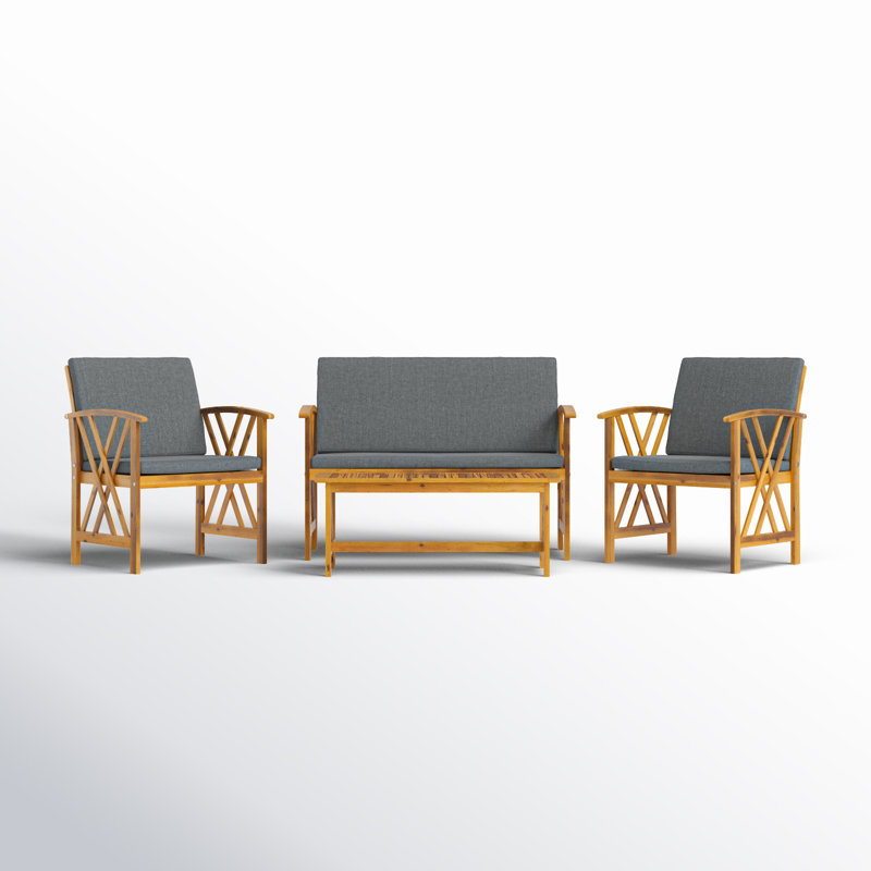 Ensemble de conversation avec canapé et coussins 4 pièces Maeli, Gris