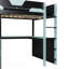 Lit mezzanine en bois pleine grandeur avec bureau en forme de U, lumières DEL RVB intelligentes et ports USB, canapé-lit multifonctionnel à 3 tiroirs et tablettes de rangement