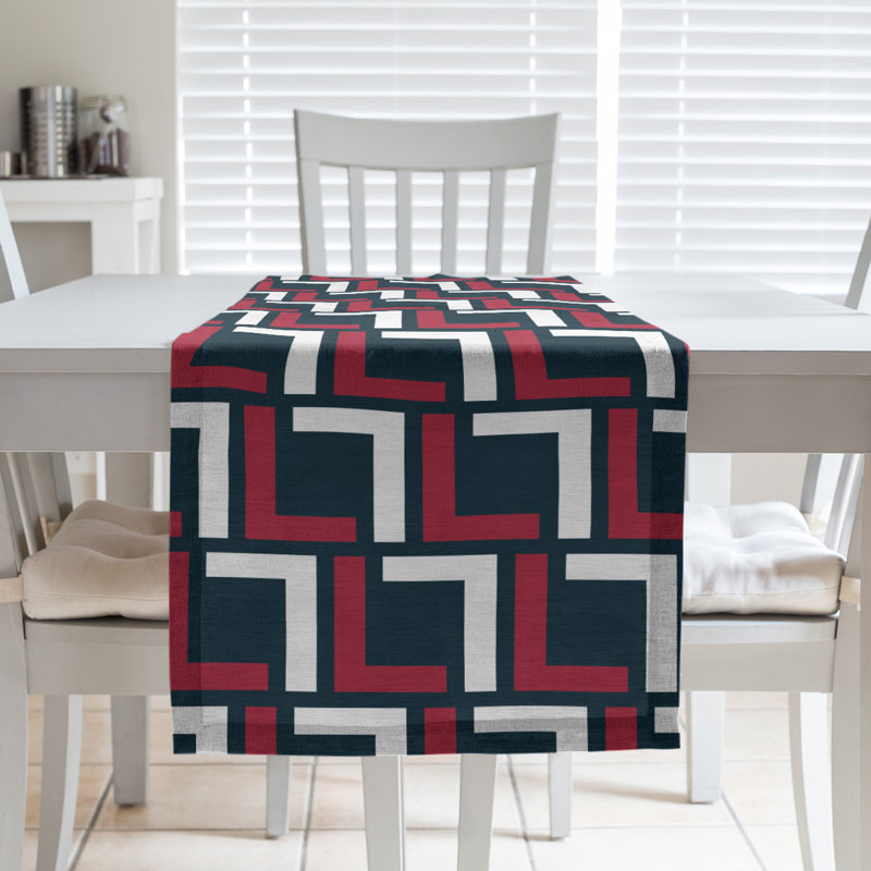 Chemin de table Carolina, 72 po x 16 po, Coton, Bleu foncé acier / rouge bataille / blanc
