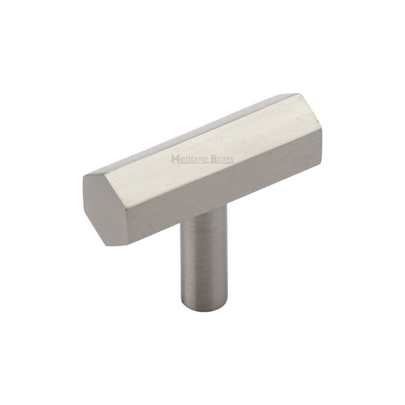 Heritage Brass Heritage Cabinet Knob Hexagon Bar Design 41mm, Satin Nickel
