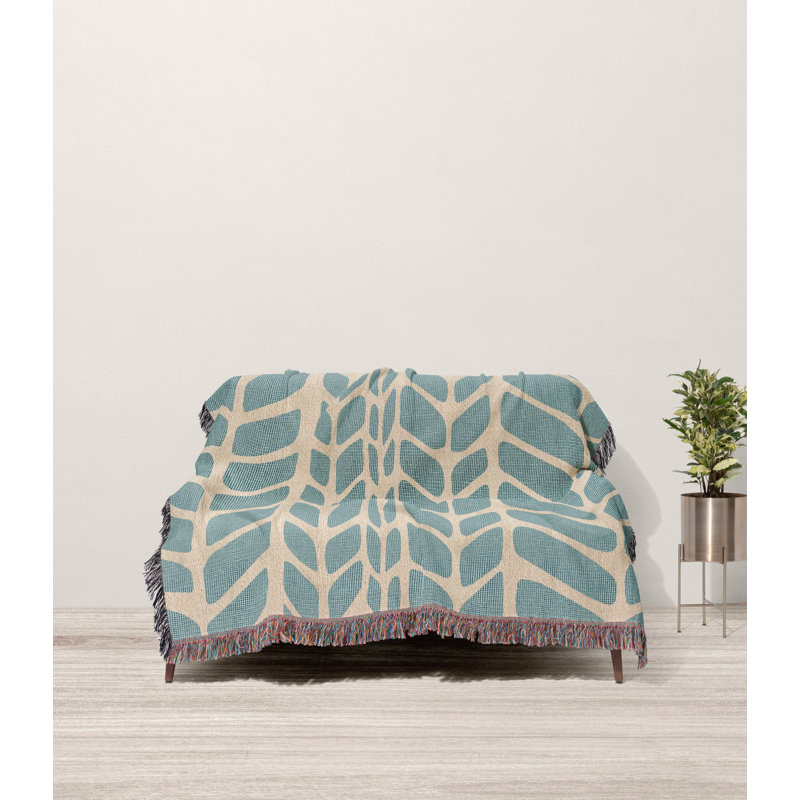 Jeté 100% coton Freda Weave, Jeté 52 po x 37 po, Bleu/beige