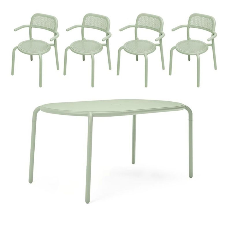 Ensemble de table de salle à manger d'extérieur Toni Tavolo, Mist Green