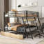 Lit superposé double en métal avec bureau d'étude intégré, luminaire à DEL et deux tiroirs de rangement pratiques, noir