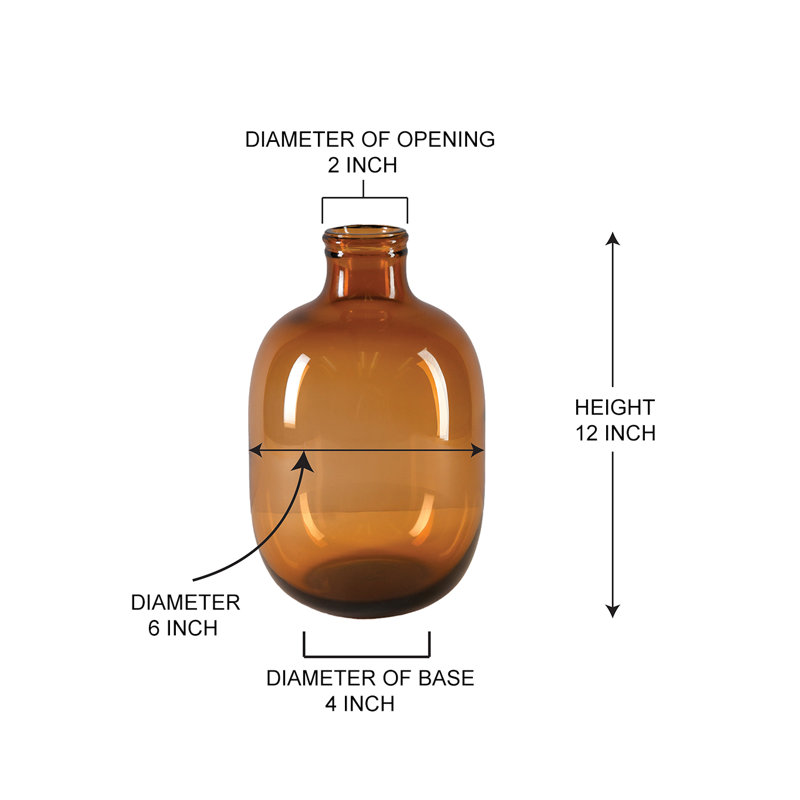 Notchietown Porter Amber Bliss Tall Vase, Bottle Glass Vase, Elegant Amber Home Decor For Fresh Or Dried Flowers, Perfect For Living Rooms, Dining Areas, And Centerpieces, 4" Diameter