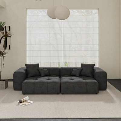 Kay Crumley 2-Piece Upholstered Modern Linen Fabric Modular Loveseat Sofa