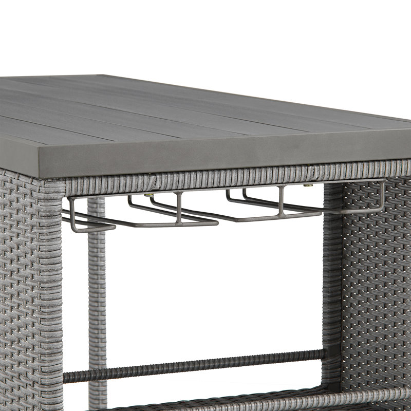 Ensembles de salle à manger de style bohème en osier 5 pièces avec table de bar et tabourets Bogovic, Gris