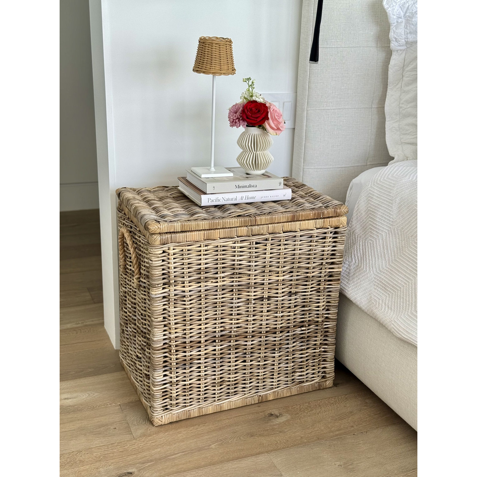Yula Rattan Decorative Storage Trunk with Lid, Tall Size
