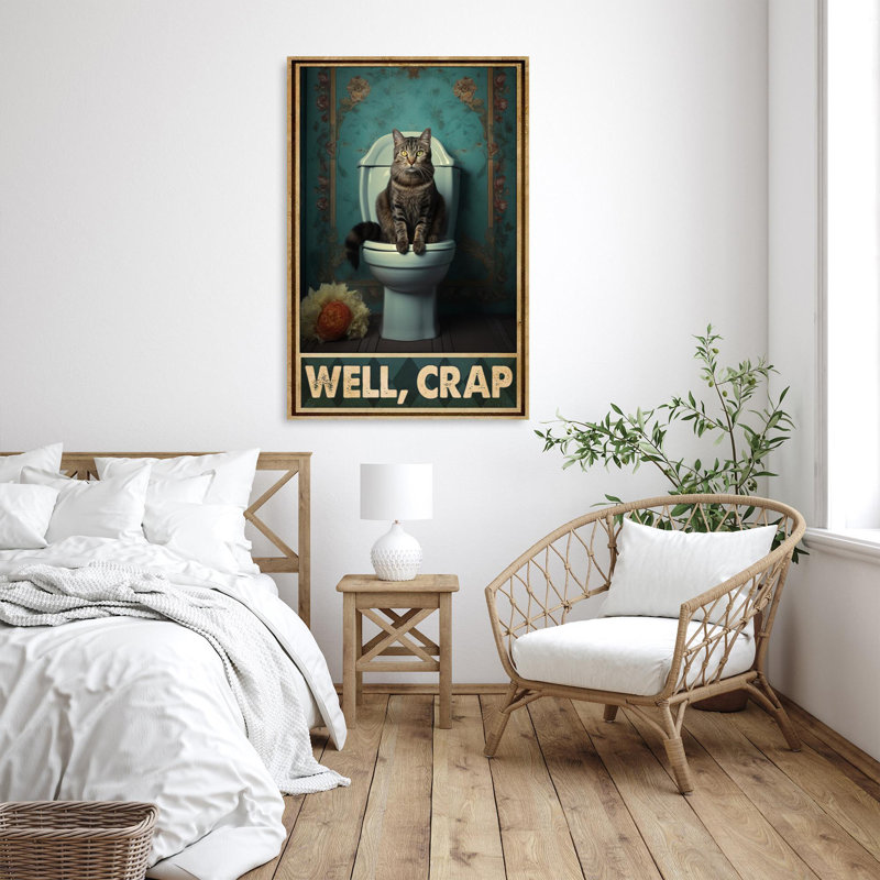 Chat dans une cuvette de toilette - impression rectangulaire 1 pièce sur toile tendue, H 20 po x l 16 po x P 1,25 po