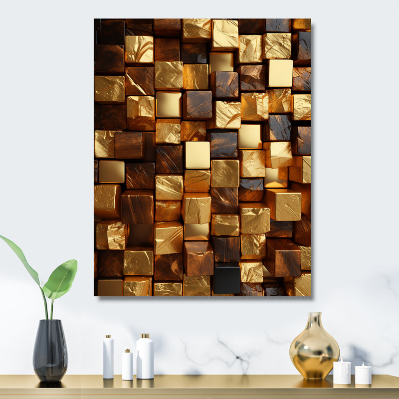Black And Gold Abstract Cubes II - Geometric Metal Wall Art, 32" H x 24" W x 1" D