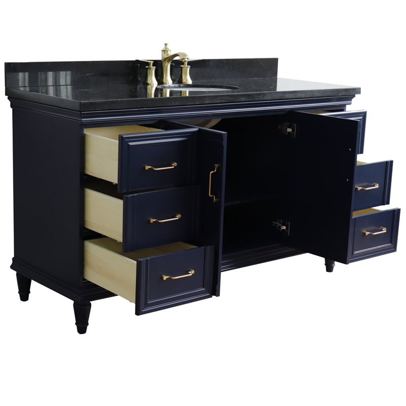 Ensemble de meuble-lavabo simple Fountainbleau, Bleu, Noir, 61"